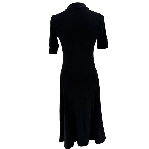 Lauren Ralph Lauren Black Polo-Style Knit Dress With Button-Front & Short Sleeve - Picture 2 of 12
